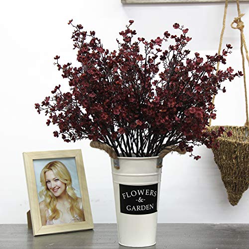 JAKY Global JAKY-Global Babys Breath Silk Artificial Flowers Burgundy 6 Bundle Fall Stems Fake Plants Decor Wedding Party Decoration Bouquets Real Touch DIY Home Garden,Farmhouse,Living Room (Autumn Red-6pcs) - Image 2