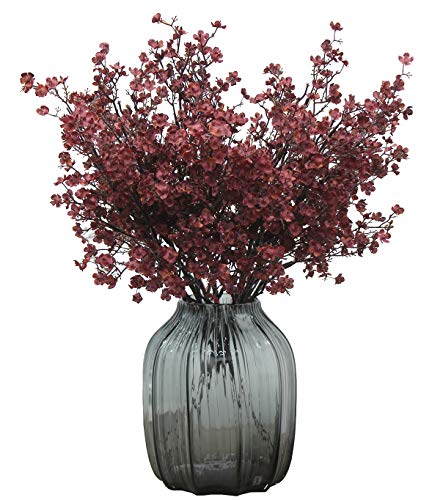 JAKY Global JAKY-Global Babys Breath Silk Artificial Flowers Burgundy 6 Bundle Fall Stems Fake Plants Decor Wedding Party Decoration Bouquets Real Touch DIY Home Garden,Farmhouse,Living Room (Autumn Red-6pcs) - Image 1