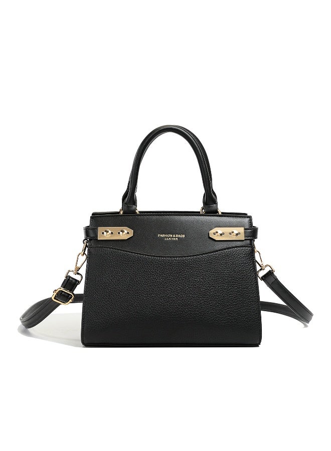 Women's Black Satchel Handbag with Top Handles, Detachable Strap & Gold-Tone  Hardware - Image 1