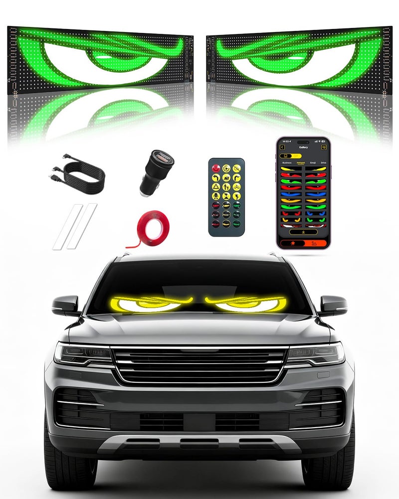 Probapro Devil Eyes Light for Windshield 234x47 LED Sign with APP Remote Control 5V USB Programmable Digital Lighting Display Cool Decor for Cars SUVs Trucks 2 Pcs - Image 2