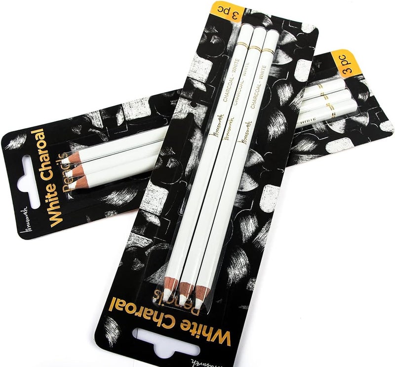 Brusarth Professional White Charcoal Pencils Set - 3 Pieces Sketch Highlight White Pencils for Drawing, Sketching, Shading, Blending, Adding Highlights - Image 1