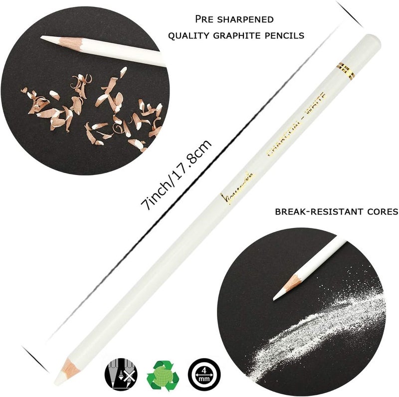 Brusarth Professional White Charcoal Pencils Set - 3 Pieces Sketch Highlight White Pencils for Drawing, Sketching, Shading, Blending, Adding Highlights - Image 3