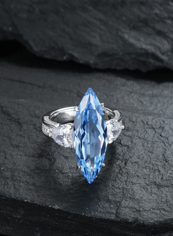 Jupiter Natural Aquamarine Silver Ring - 925 Sterling Silver Rhodium Plated Genuine Gemstone Women Ring, Glamour Natural Aquamarine Birthstone Rings Jewelry Gifts for Valentine's Day, Mother's Day, Birthday Jewelry Gifts - Image 2
