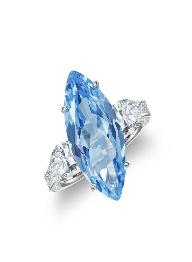 Jupiter Natural Aquamarine Silver Ring - 925 Sterling Silver Rhodium Plated Genuine Gemstone Women Ring, Glamour Natural Aquamarine Birthstone Rings Jewelry Gifts for Valentine's Day, Mother's Day, Birthday Jewelry Gifts - Image 1