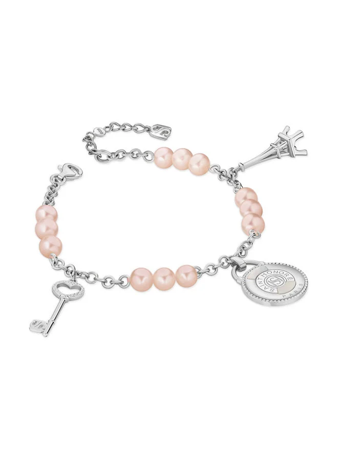 سانت هونور Zoe Rhodium,3 Hanging Charms Pink FreWater Pearls Bracelet - 170+35mm