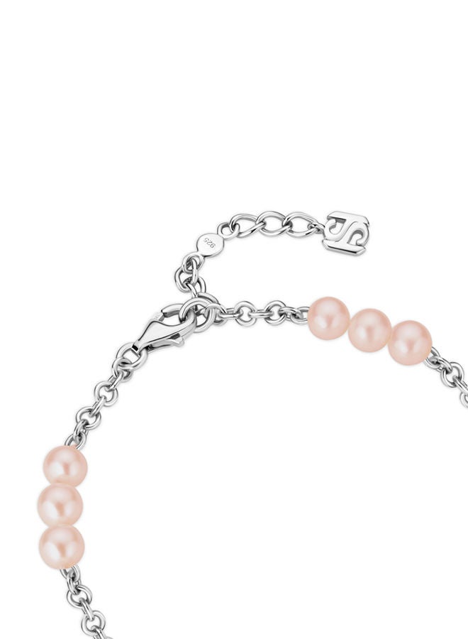 Saint Honore Paris Zoe Rhodium,3 Hanging Charms Pink FreWater Pearls Bracelet - 170+35mm - Image 3