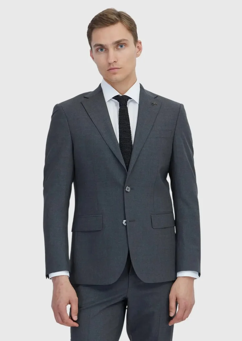 RAMSEY Dark Grey Micro Modern Fit Wool Blended Suit