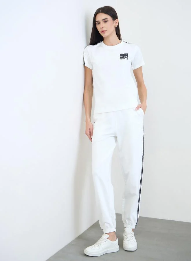 Styli Off White Side Taping Striped Printed T-Shirt and Joggers Set