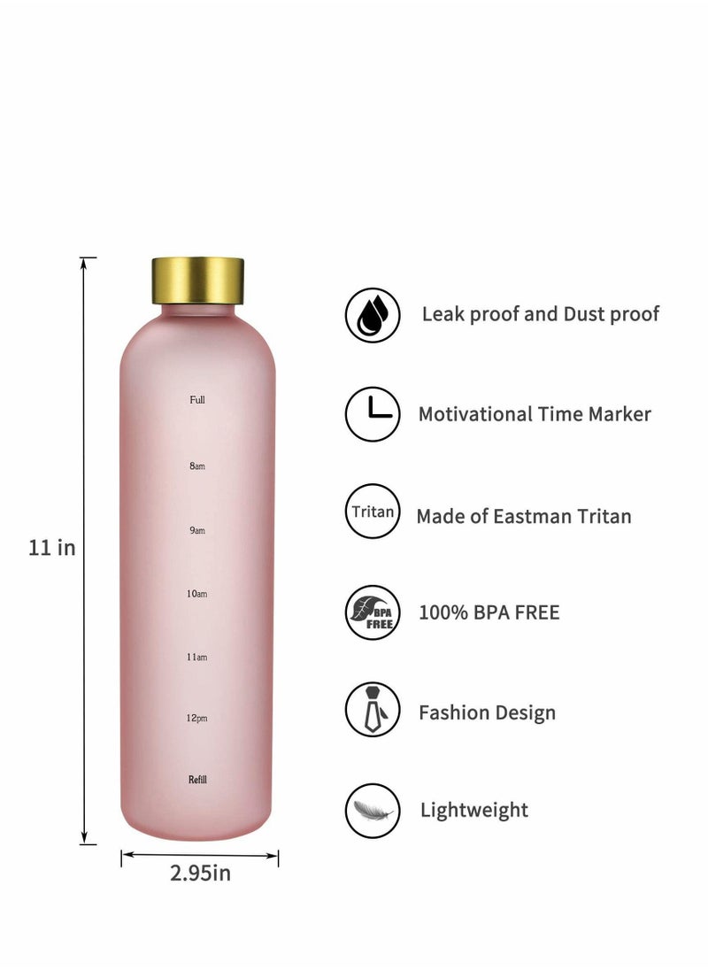 Y&D - Water Bottle with Time Marker, 32oz 1 Liter, BPA Free Frosted Plastic, Portable Reusable Fitness Sport - Image 1