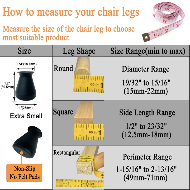 Conprasim Extra Small Silicone Chair Leg Floor Protectors Fit 19/32â€to15/16â€ Furniture Table Feet Cover Non-Slip Bottom Chair Leg Caps for Hardwood Floors Prevent Scratches No Noise, 24 Pack - Image 2