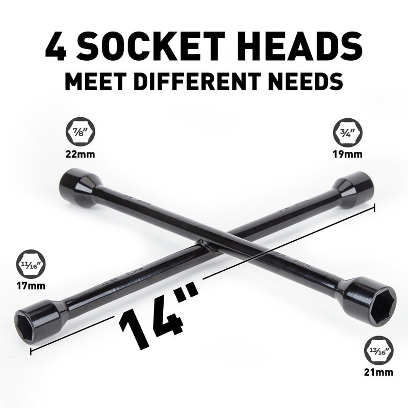 CARTMAN Professional 14 Inch Universal Heavy Duty Lug Wrench 4 Way Tire Iron Wrench, Black - Image 2