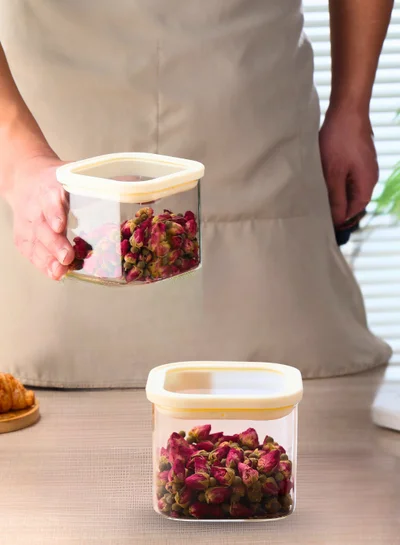 1Chase Square Storage Jars 900ML – Set of 2 | Airtight & Stackable Borosilicate Glass Jars with Silicone Lids for Kitchen Pantry, Snacks, Spices, and Dry Food