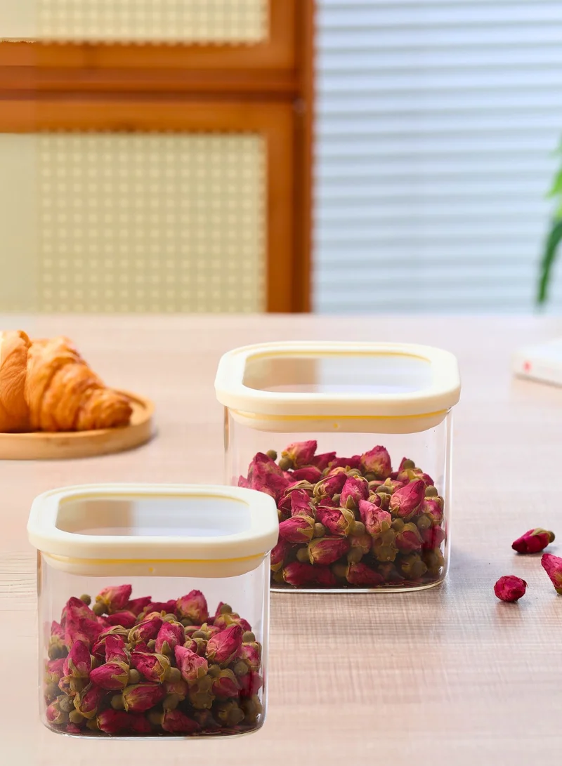 1Chase Square Storage Jars 900ML – Set of 2 | Airtight & Stackable Borosilicate Glass Jars with Silicone Lids for Kitchen Pantry, Snacks, Spices, and Dry Food