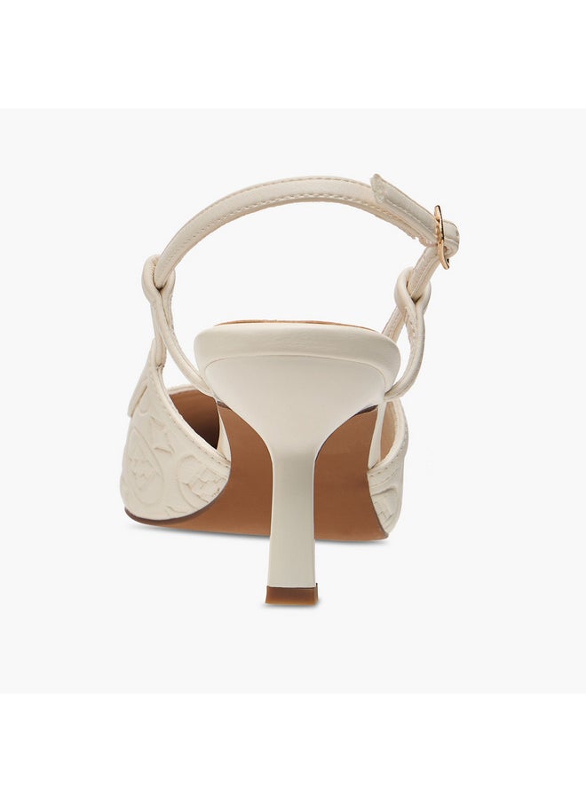 ELLE Women's Monogram Detail Shoes with Buckle Closure and Stiletto Heels  - Image 5