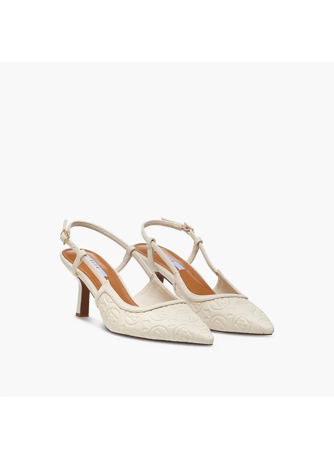 ELLE Women's Monogram Detail Shoes with Buckle Closure and Stiletto Heels