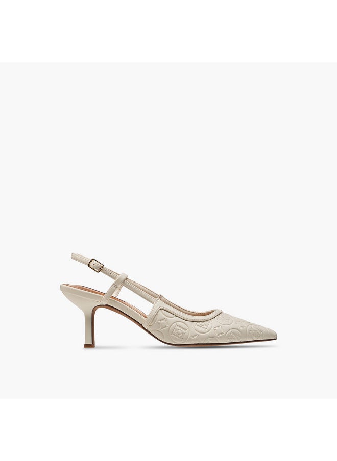 ELLE Women's Monogram Detail Shoes with Buckle Closure and Stiletto Heels  - Image 3