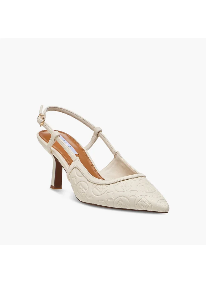 ELLE Women's Monogram Detail Shoes with Buckle Closure and Stiletto Heels