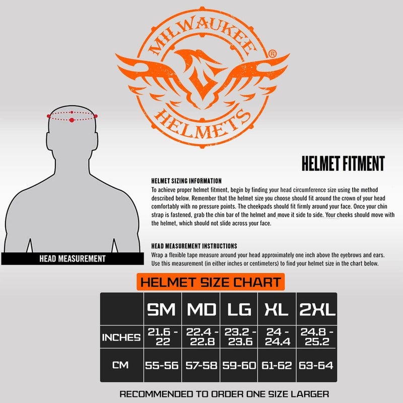 Milwaukee Helmets Open Face 3/4 Motorcycle Biker Rider Helmets MPH98XX - Small - Image 3