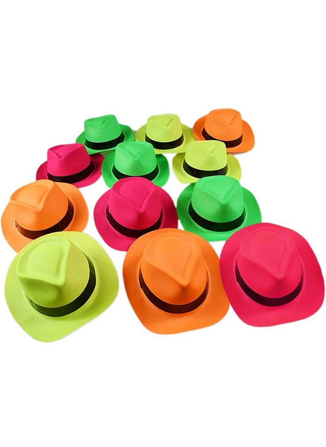 Novelty Place Novelty Place 24Pcs Neon Plastic Party Hats, Fedora with Gangster Mafia Style, UV Blacklight Glow Party Stars Rave Hats for Kids and Teens in Birthday, Concerts, Music Party  - Image 1
