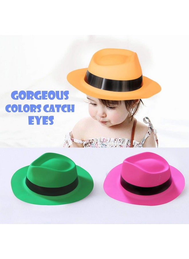 Novelty Place Novelty Place 24Pcs Neon Plastic Party Hats, Fedora with Gangster Mafia Style, UV Blacklight Glow Party Stars Rave Hats for Kids and Teens in Birthday, Concerts, Music Party  - Image 3