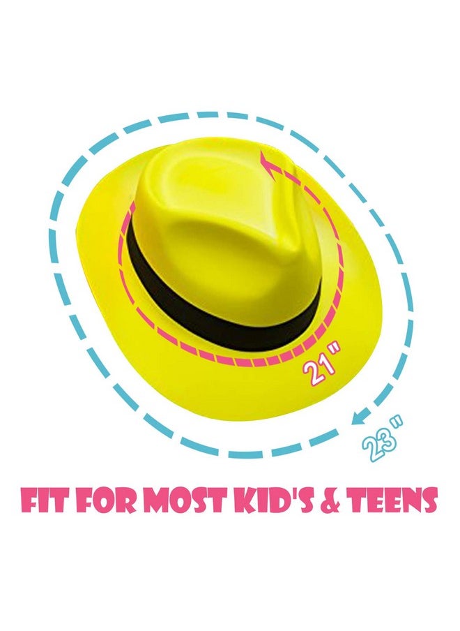 Novelty Place Novelty Place 24Pcs Neon Plastic Party Hats, Fedora with Gangster Mafia Style, UV Blacklight Glow Party Stars Rave Hats for Kids and Teens in Birthday, Concerts, Music Party  - Image 2