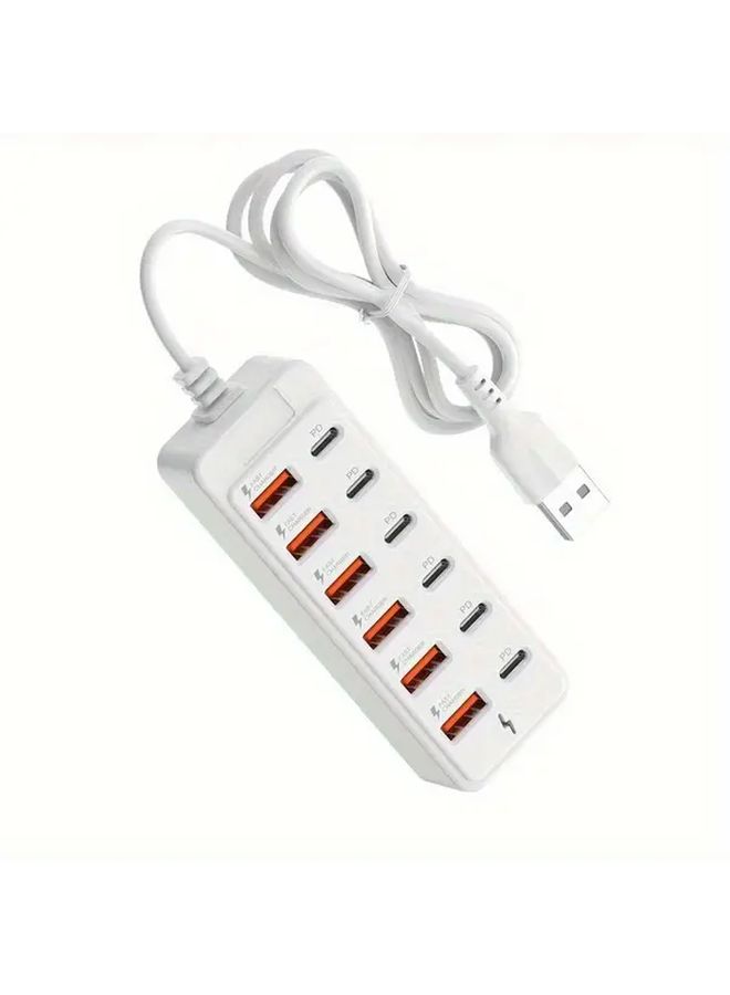 تمت ترقية محطة الشحن السريع USB الأبيض 12 في 1 مع 6 منافذ Type C PD و 6 منافذ USB A بقوة 66 واط لكل منها - Image 2