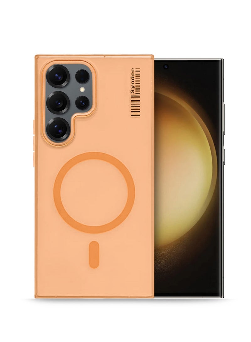 Syndee Samsung Galaxy S25 Ultra 5G 2025 Syndee Series Hybrid Translucent Magsafe with Magnetic Charging Raised Camera Lips Elegant Look Case Cover (MCMPMN) - Orange - Image 1