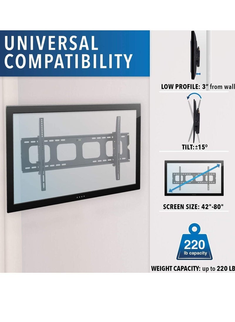 Large Tilting TV Wall Mount Bracket | 42 43 50 55 58 65 70 75 80 Inch | 220 Pound Capacity | VESA Compatible | Low Profile | Flat Screens - Image 2