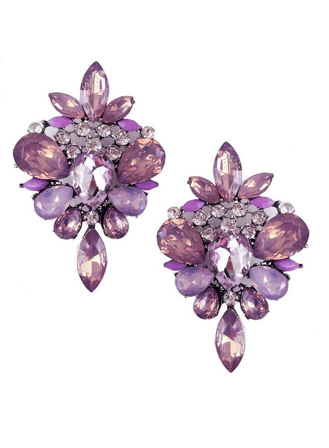 Extra Large Art Deco Antique Vintage Style Lavender Lilac Purple Amethyst Rhinestone Bridal Bridesmaid Wedding Prom Drag Queen Statement Cluster Earrings