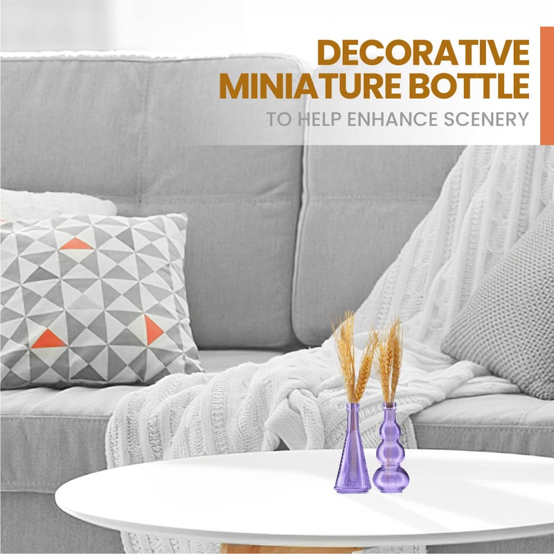 BULK PARADISE Small Mini Purple Vintage Glass Bottles with Corks, Mini Vases, Decorative Glass Bottle, Potion Bottles, Assorted Design Set of 12 pcs, 4.6 Inch Tall (11.43cm), 1.4 Inch Wide (3.56cm) - Image 4