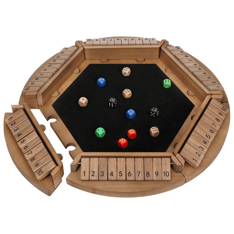 plusvivo Shut The Box Game for 16 Players Plusvivo Large Round Wooden Board Dice Game with 14 Dice for Adults 6 Way Clever Math Game for Home Classroom or Pub - Image 3