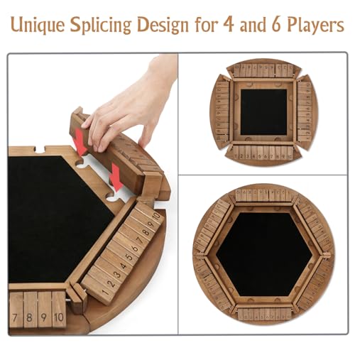 plusvivo Shut The Box Game for 16 Players Plusvivo Large Round Wooden Board Dice Game with 14 Dice for Adults 6 Way Clever Math Game for Home Classroom or Pub - Image 5