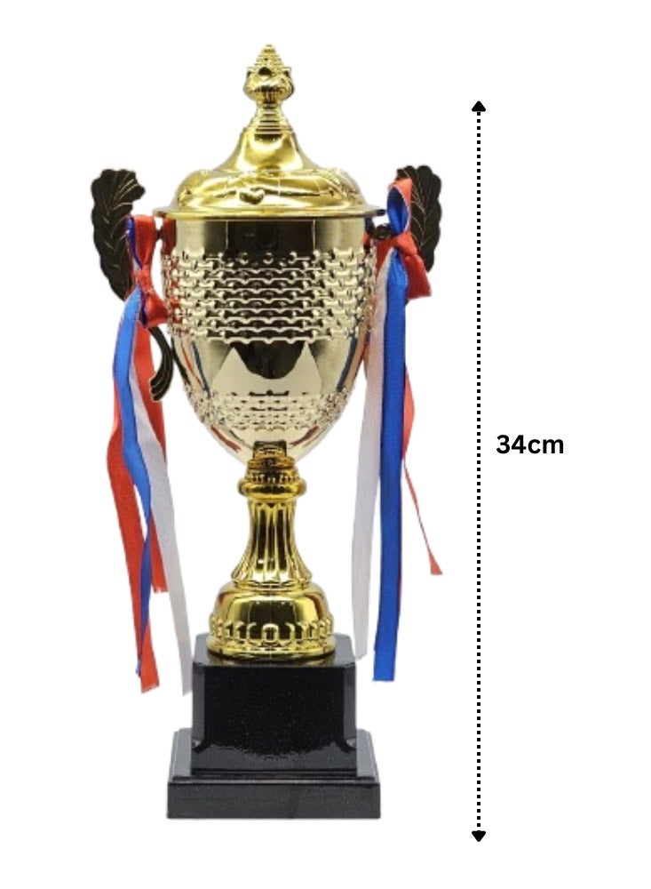 سبال مجموعة من ٣ كؤوس ذهبية معدنية من الحديد - ٣٤ سم، ٣٤ سم، ٢٨ سم | جوائز مميزة للفعاليات الرياضية والبطولات ودوريات كرة القدم والتعاون الجماعي - Image 4