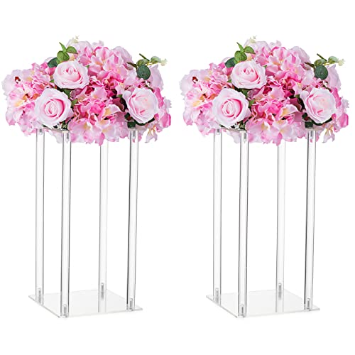 NUPTIO Acrylic Vase Wedding Centrepieces 2 Pcs 157in Tall Flower Stand Flowers Vases for Birthday Party Weddings Table Decorations Elegant Geometric Column Centrepiece Display Stands Holder - Image 1