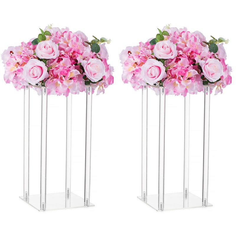 NUPTIO Acrylic Vase Wedding Centrepieces 2 Pcs 157in Tall Flower Stand Flowers Vases for Birthday Party Weddings Table Decorations Elegant Geometric Column Centrepiece Display Stands Holder - Image 2