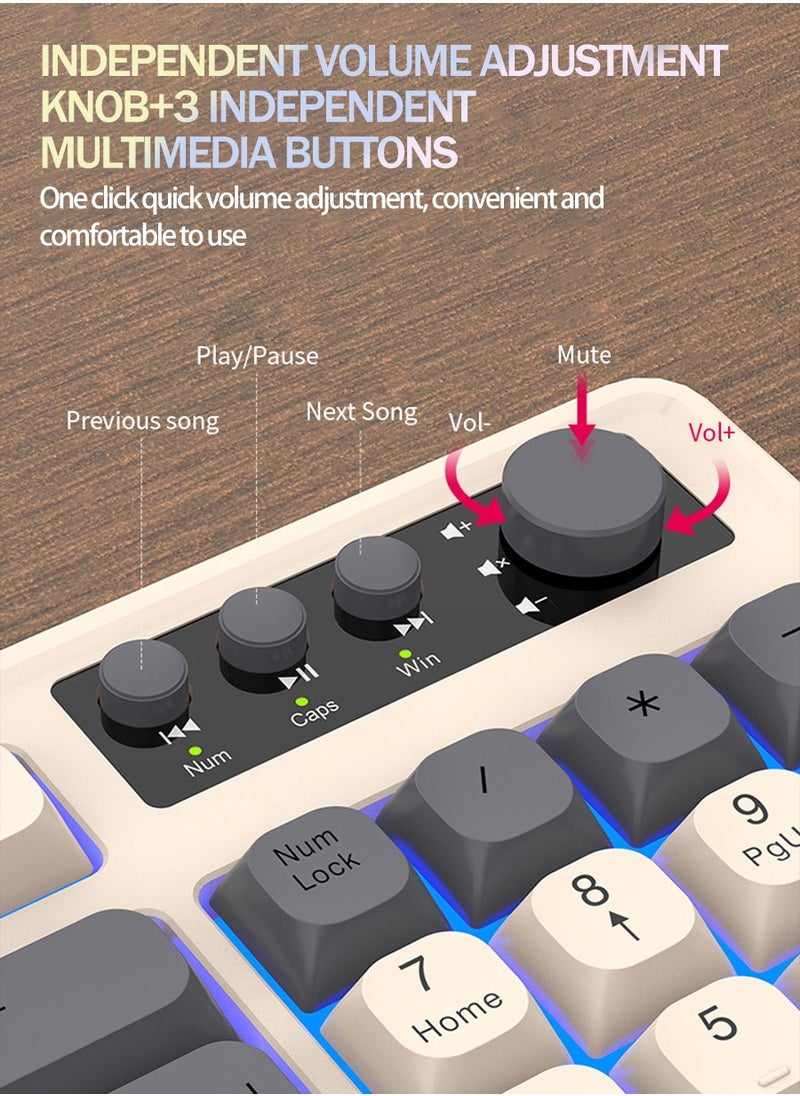 RAIKU - 98-Key Wired Keyboard, Membrane Knob Keyboard, Color-coded Illuminated Mechanical Feeling, Mute, RGB Lighting Effects, Built-in Volume Knob, Suitable for Gaming, Office Use - Image 1