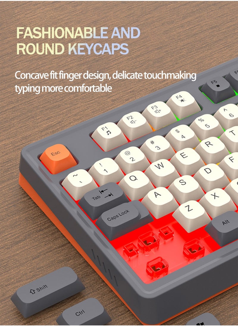 RAIKU - 98-Key Wired Keyboard, Membrane Knob Keyboard, Color-coded Illuminated Mechanical Feeling, Mute, RGB Lighting Effects, Built-in Volume Knob, Suitable for Gaming, Office Use - Image 1