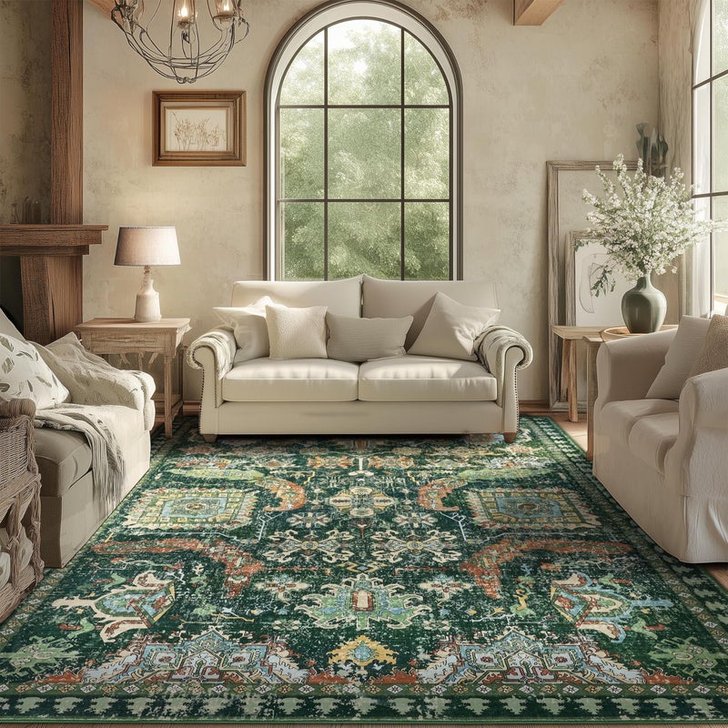 8x10 ft Washable Area Rug  Soft NonSlip Boho Rug for Living Room Bedroom Dining Room Kids Room IndoorOutdoor Patio  Farmhouse Green Carpet