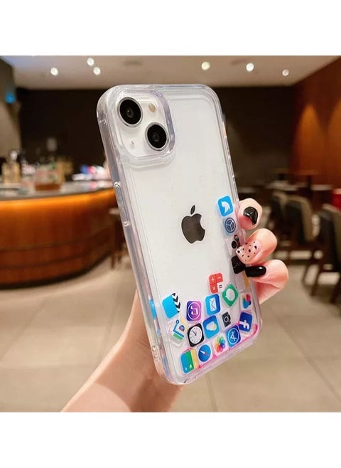 Creative Floating Sliding APP Icon Quicksand Phone Case Suitable for Apple iPhone 14 plus Clear
