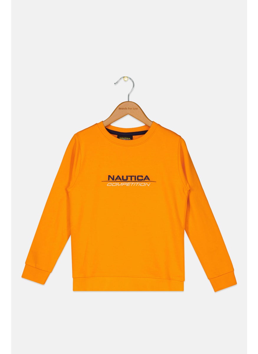 Nautica Competition Kids Boy Crew Neck Brand Logo Sweatshirt, Orange  - Image 1