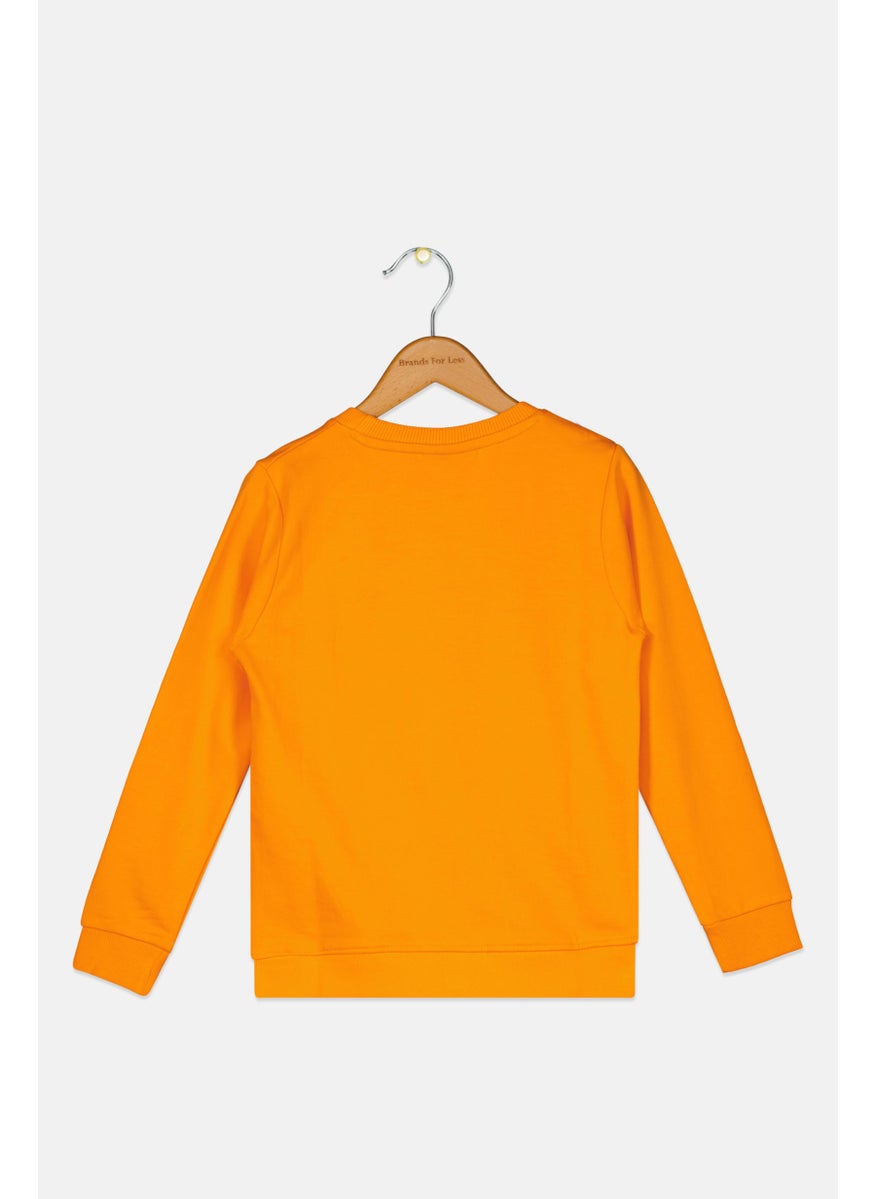 Nautica Competition Kids Boy Crew Neck Brand Logo Sweatshirt, Orange  - Image 2