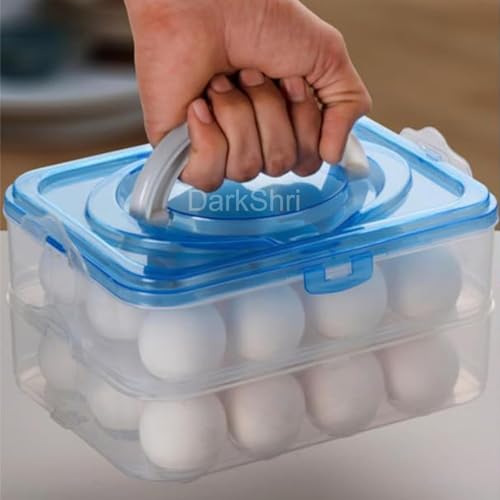DarkShri 24 Grid Square Egg Storage Box - Egg Refrigerator Storage Tray Abs Plastic Egg Storage Containers For Fridge And Kitchen Egg Storage Bins Basket With Carry Holder (2 Layer,Multicolor) - Image 2