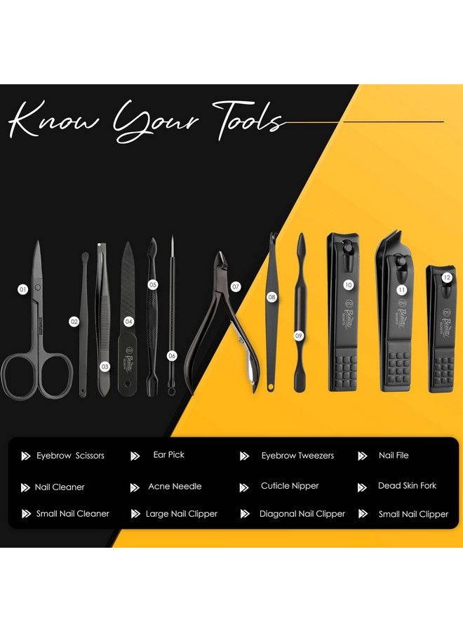 Beaute Secrets Beauté Secrets Essentials Manicure Set Nail Clippers, Stainless Steel Nail Scissors Grooming Kit, Acne needle, Blackhead Tool Leather Travel Case (Grey Yellow) - Image 2
