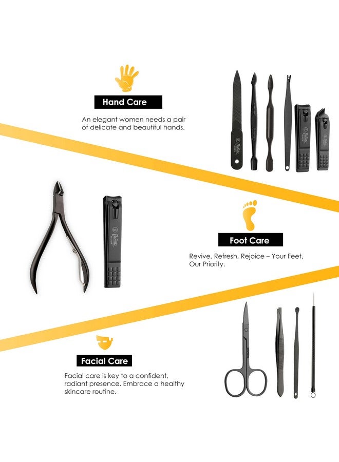 Beaute Secrets Beauté Secrets Essentials Manicure Set Nail Clippers, Stainless Steel Nail Scissors Grooming Kit, Acne needle, Blackhead Tool Leather Travel Case (Grey Yellow) - Image 3
