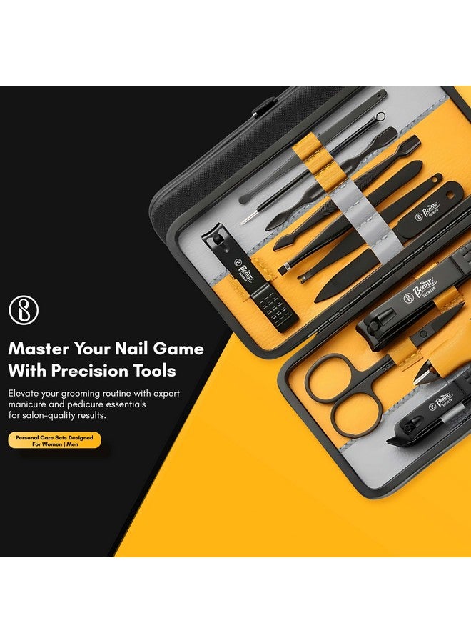 Beaute Secrets Beauté Secrets Essentials Manicure Set Nail Clippers, Stainless Steel Nail Scissors Grooming Kit, Acne needle, Blackhead Tool Leather Travel Case (Grey Yellow) - Image 4
