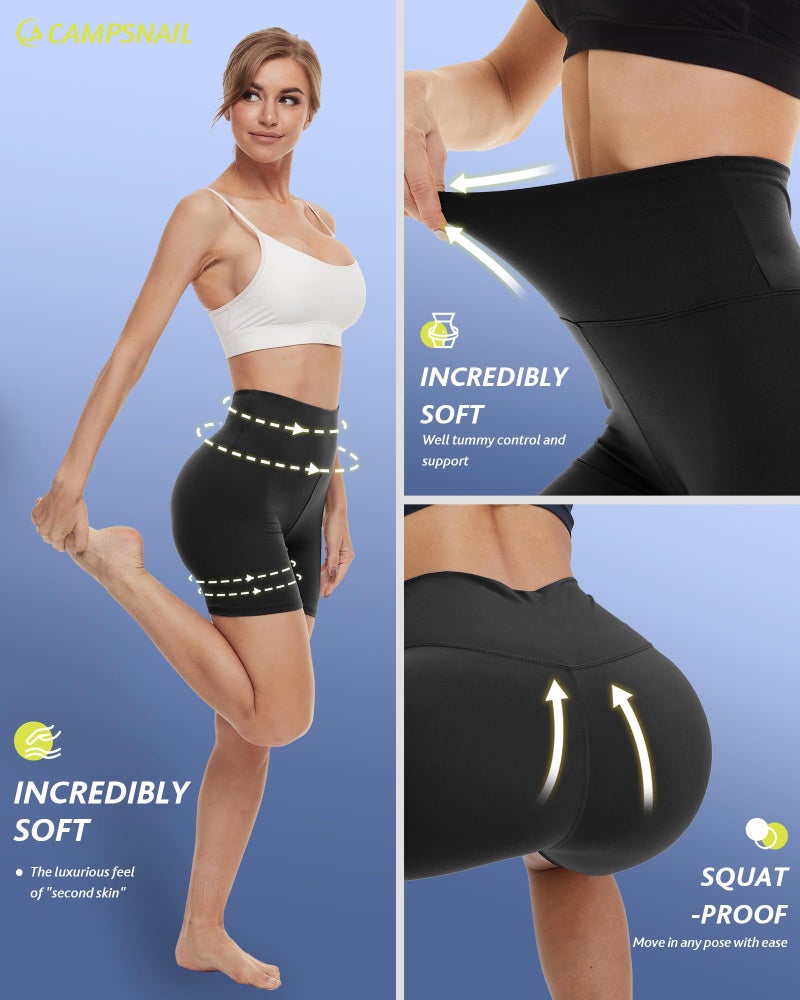 CAMPSNAIL 4 Pack Biker Shorts for Women High Waist - 5"/8" Tummy Control Soft Athletic Yoga Workout Running Gym Shorts - Image 3