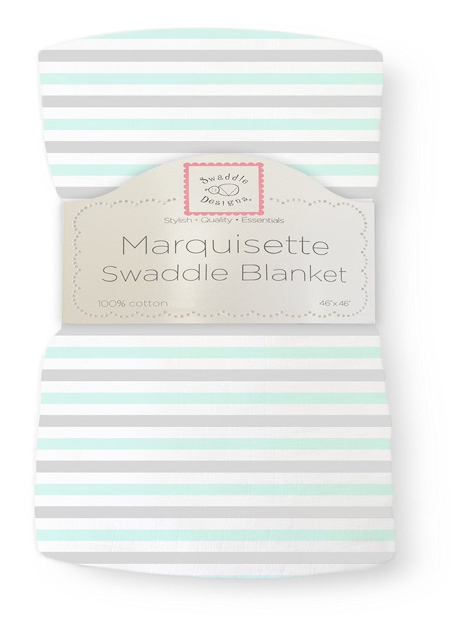 SwaddleDesigns Marquisette Receiving Swaddle Blanket for Baby Boys & Girls, Soft Premium Cotton Muslin, Best Shower Gift, Pastel SeaCrystal Simple Stripes, Parent Picks Award Winner - Image 1
