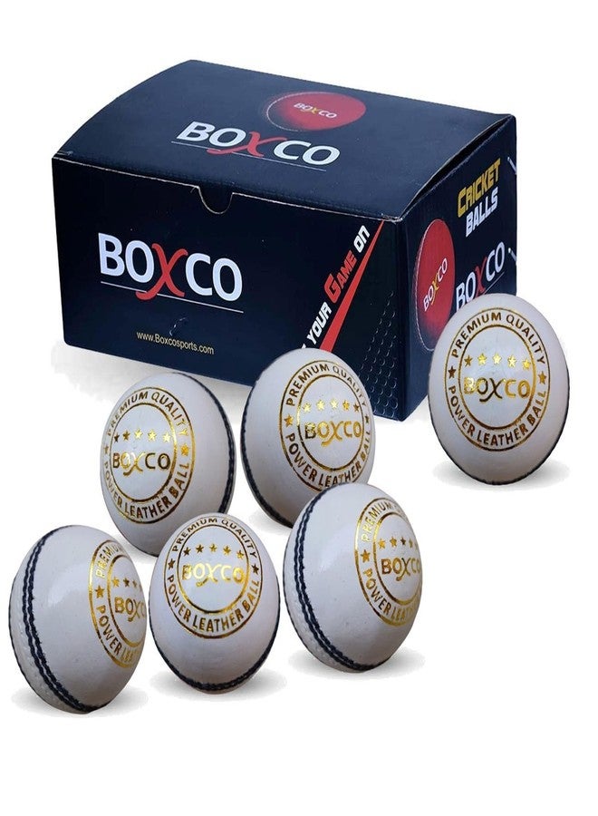 كرة كريكيت جلدية من أربع قطع مخيطة يدويًا من BOXCO Power، مناسبة للأندية ومباريات T20 ومباريات اليوم الواحد (عبوة من 6 كرات) (أبيض) - Image 1