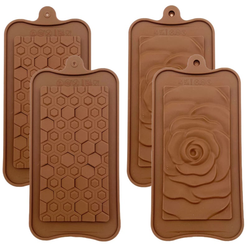 4 Piece Chocolate Bar Mold Silicone Energy Bar Making NonStick Protein Bar Moulds Rose Honeycomb Shape Candy Ice DIY Tool