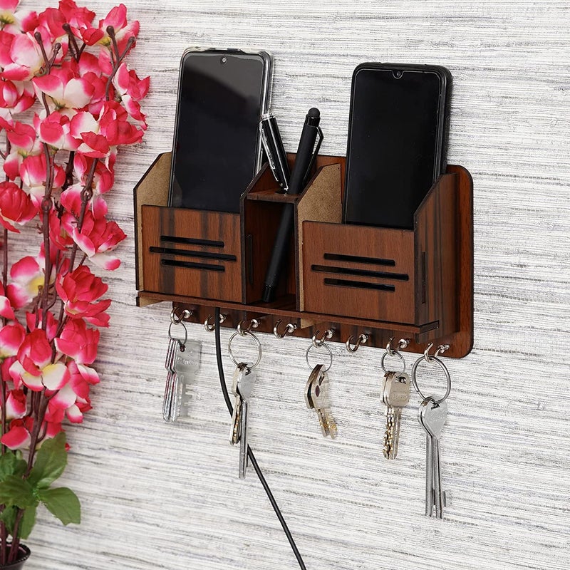 Wooden Key Holder for Home Wall Stylish Key Stand Mobile Holder for Wall Key Hanger Key Chain Holders for Wall 7 Hooks MDF Beige 